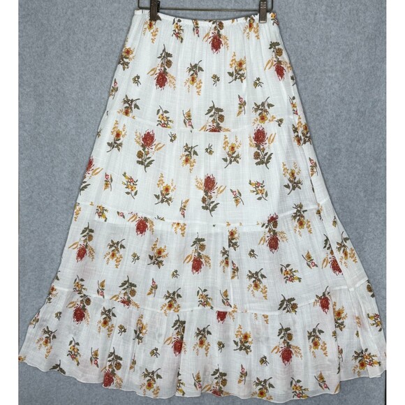 J Gee Fall Floral Tiered Maxi Skirt Sz M Cream Fairy Boho Coquette Festival - Picture 10 of 16